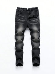 1 Piece of Four-Season Snowflake Washed Jeans, Stretch Slim Fit Light Gray Dark Black Casual Denim Pants, Normcore