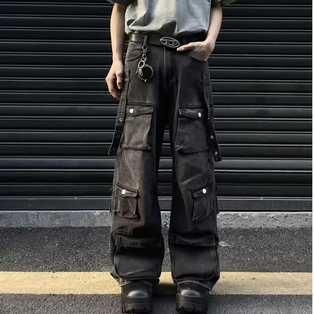 Washed Vintage American Street Style Jeans Loose Straight Leg High Street Vibe Long Trousers
