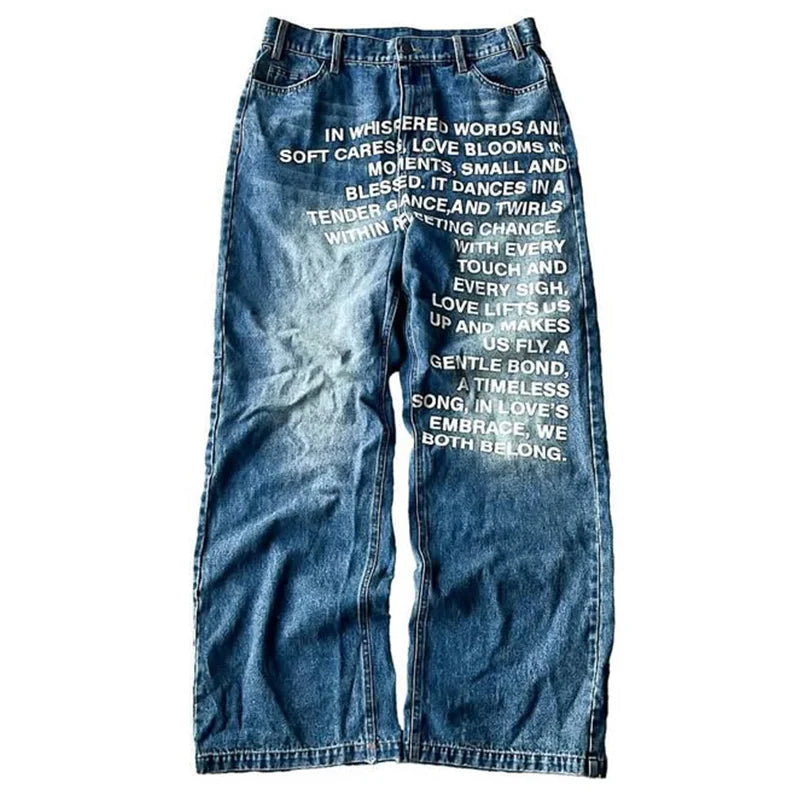 Y2K Jeans vintage American Pattern letter jeans streetwear gothic Harajuku Hip Hop Casual wide leg jeans