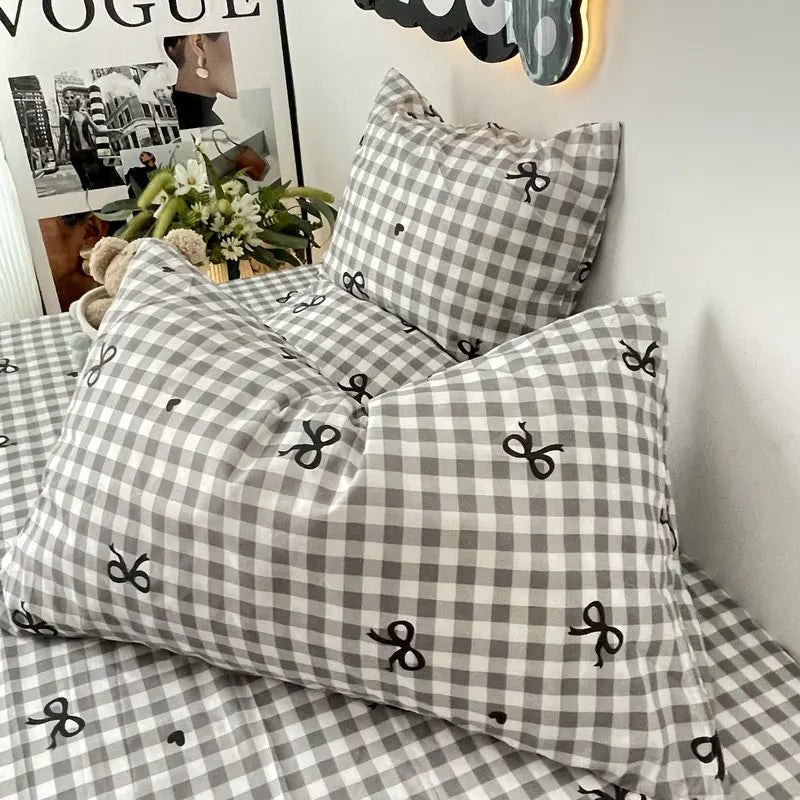 Plaid Bow Knot Pillowcase Korean Y2ks Blackpink Dakimakura Sleeping Pillows Cover Bedroom Decoration Girl Gifts