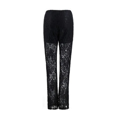 Full Length Gazue Pants Straight Elastic High Waist Slim Long Trousers Casual Lace Hollow Out Pants