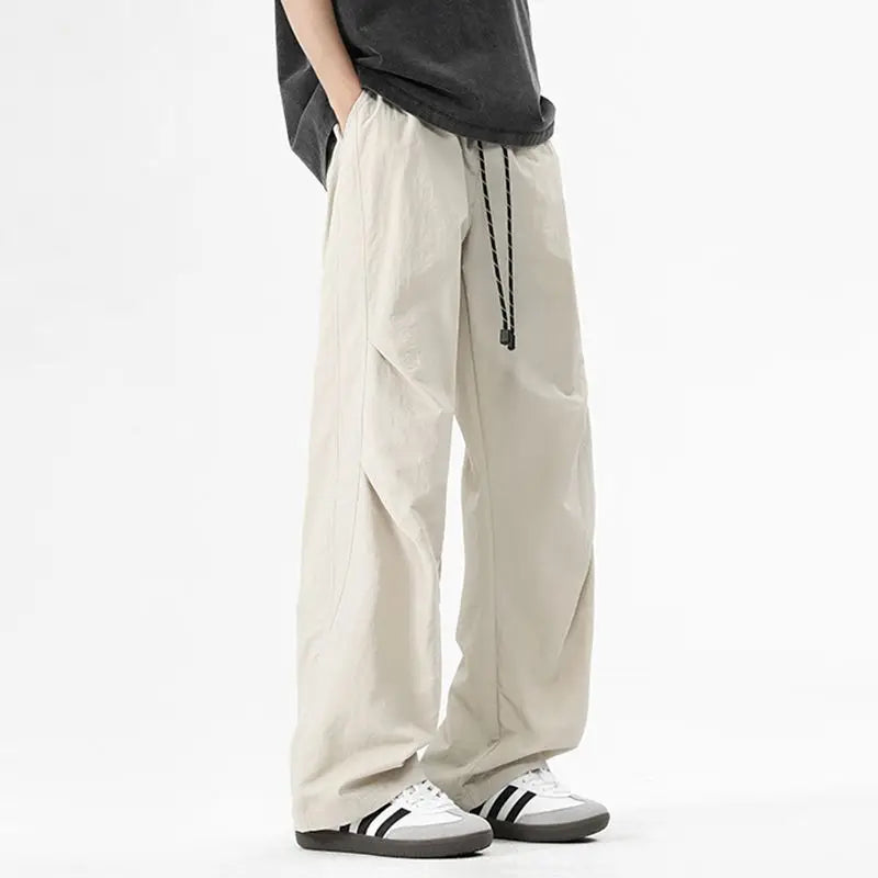 Trendy Loose Work Pants Ins Versatile Straight Tube Sports Micro Elastic Parachute Pants Drawstring Casual Pants