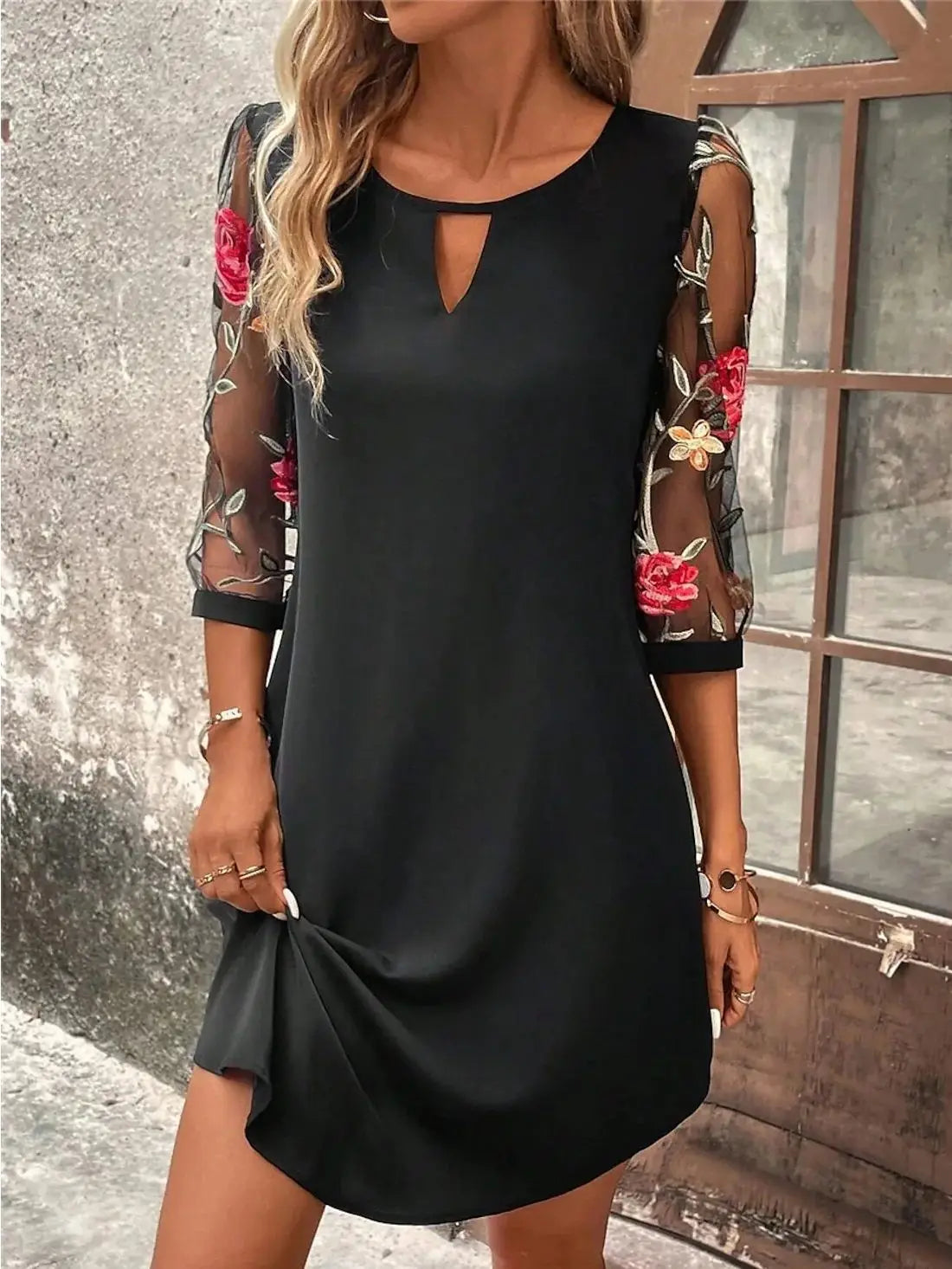 Luxury Dress Perspective Mid Sleeve Printed Round Neck Mini Skirt Party Dress