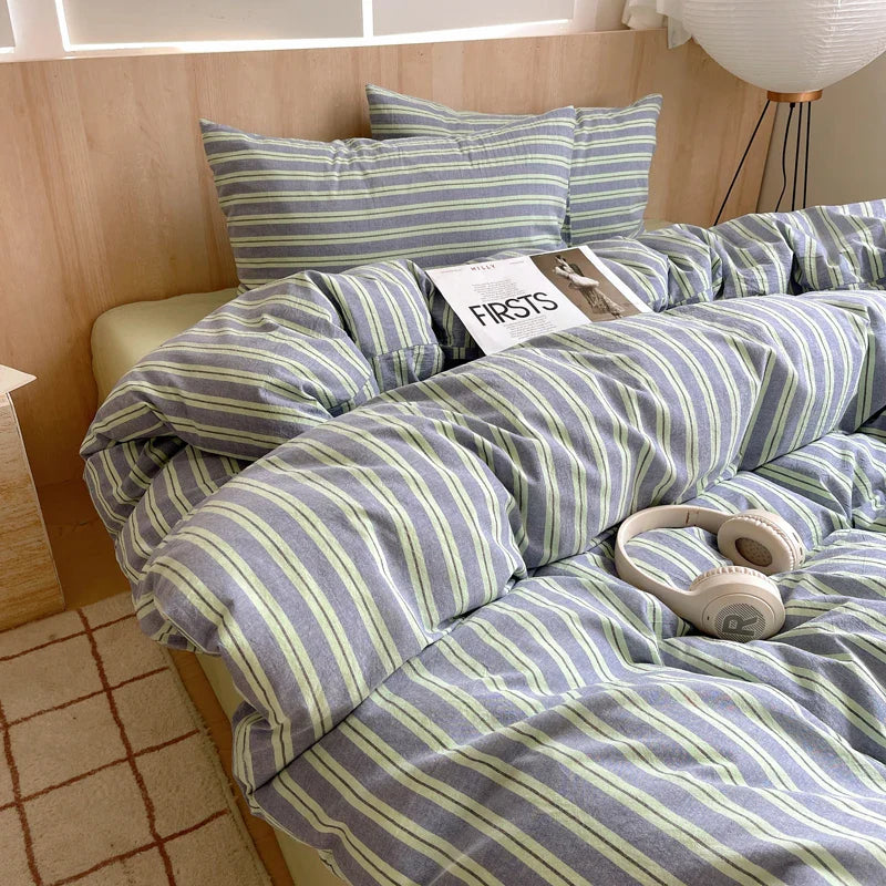 1pc Korean Cotton Pink Stripes Duvet Cover 150x200 Size Girl's Room housse de couette Skin friendly Breathable Comforter Sets