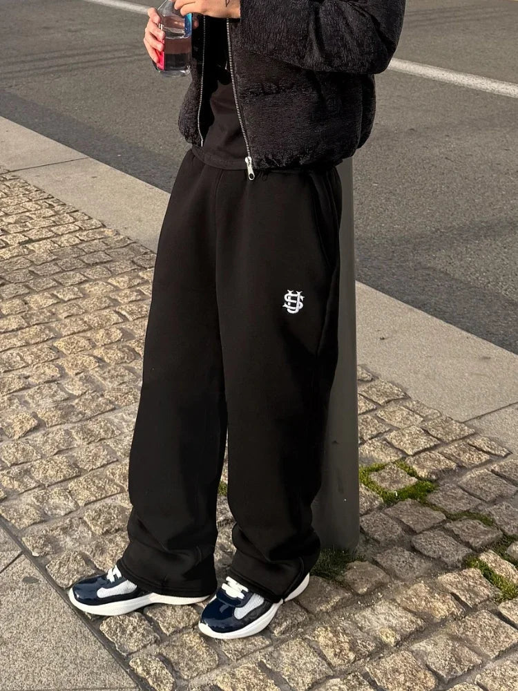 American Street Clothing Sports Pants Harajuku Retro Embroidered Letters Sports Pants Simpleable Casual Low Waist Pants