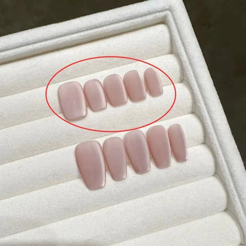 Beauty Colorful Short Square Round Detachable Manicure Kawaii Cat Eyes Glitter Sequins Rhinestone Handmade Full Cover Nail Tips