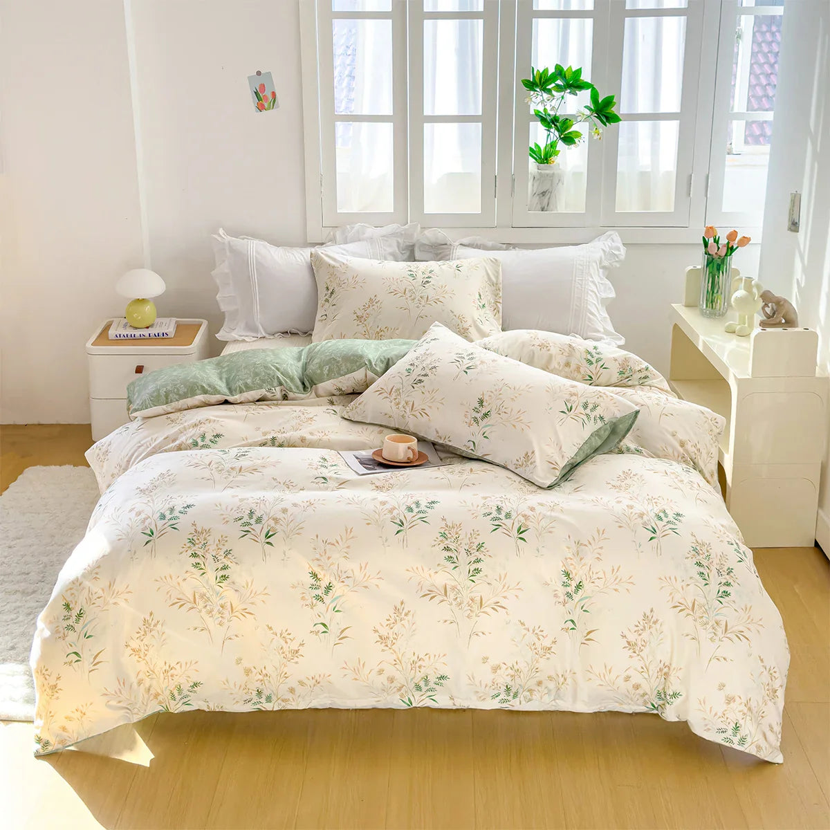 3pcs Elegant Floral Tea Art Print Duvet Cover Set