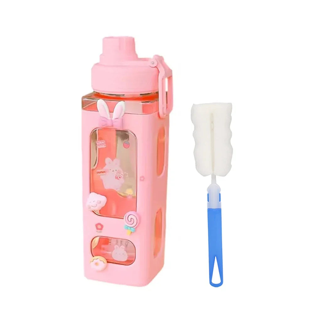 700ml/900ml Kawaii Shaker Water Bottle With Straw Sticker Cute BPA Free Plastic Tea Milk Portable Gourde Drink Bottle