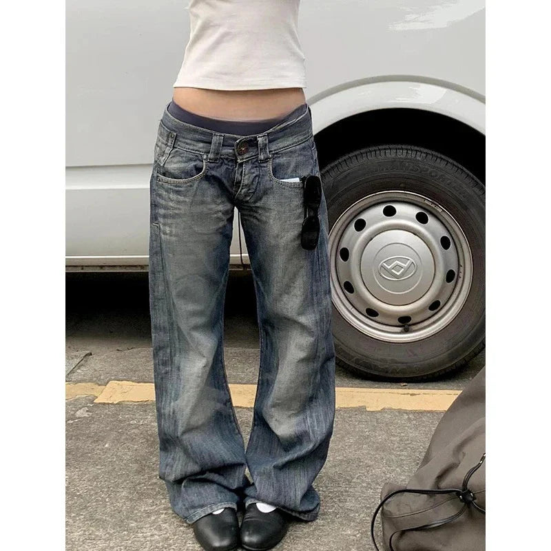 Vintage Blue Y2k Baggy Jeans streetwear Harajuku 2000s Denim Trousers American Retro Pants Trashy Clothes