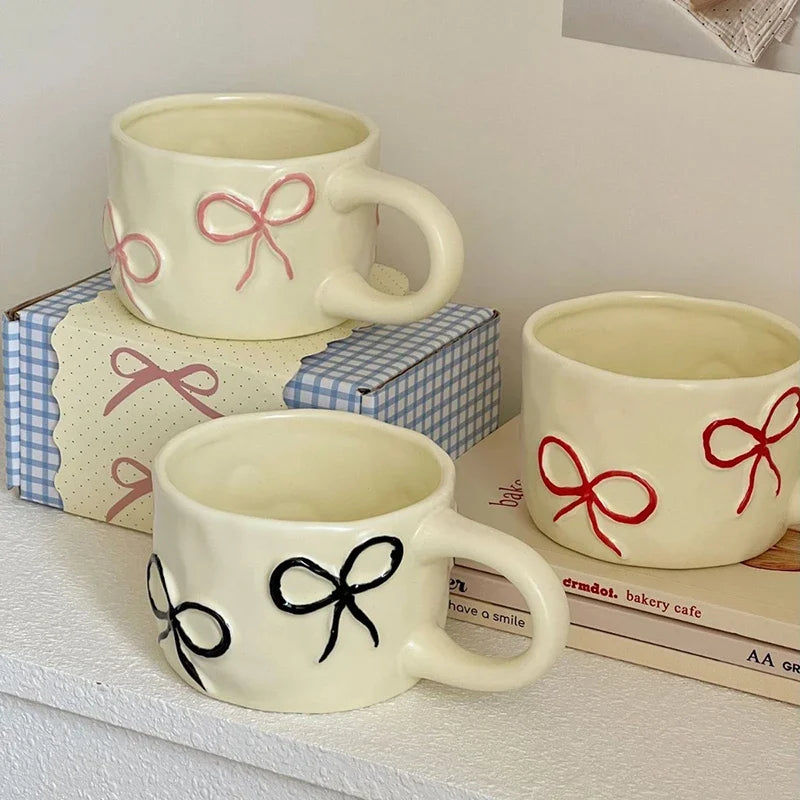 Bow mug girls high value home breakfast cup office ceramic cup niche water cup couple cup