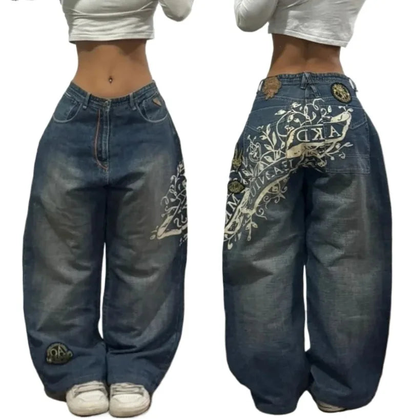 American Trend Retro Hip-hop Embroidery Pattern Baggy Jeans
