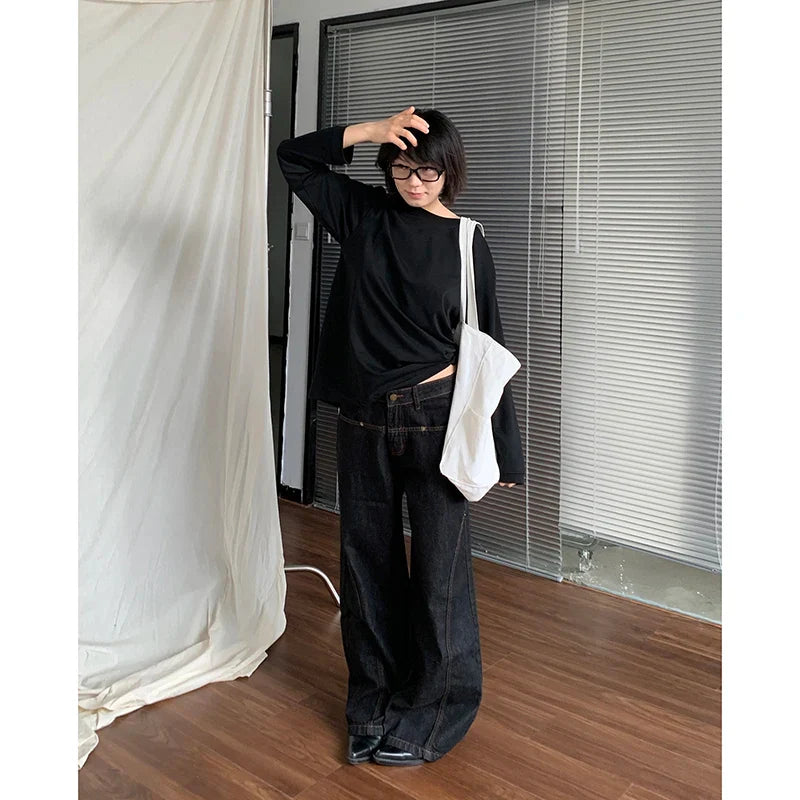 Blue Jeans High Waist Vintage Straight Baggy Denim Pants Streetwear Y2K American Style Wide Leg Denim Trouser
