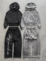 Y2K Harajuku Punk Gothic Loose Hooded Sweatshirt American Embroidered Patch Casual Double Hooded High Street Retro Sports Sui