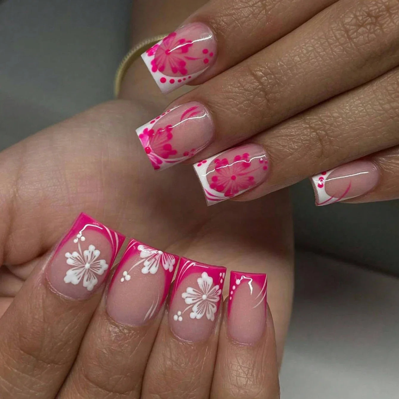 24pcs Ballet Fake Nails Pink White Bow Design French White Edge Flash Diamond High Saturation Full Coverage Fake Nai