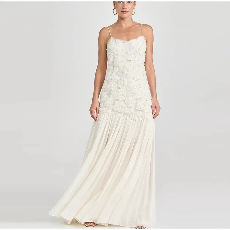 Elegant 3D Flower Long Dress