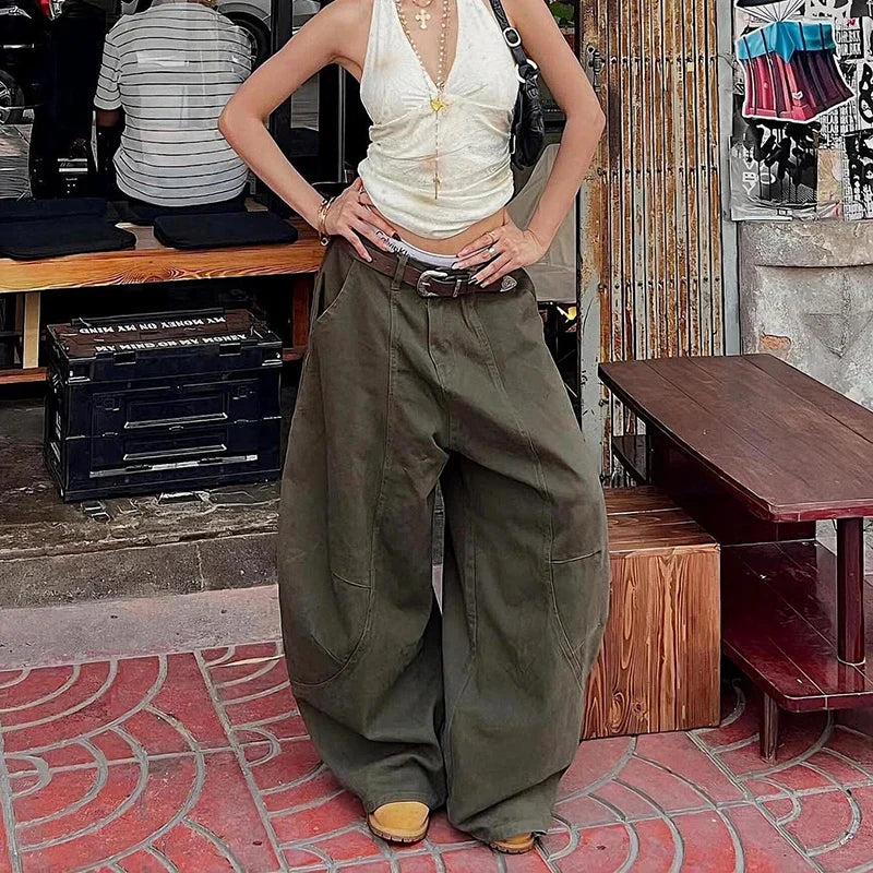 GreenY2k Baggy Jeans Harajuku 90s Vintage Bent Knife Denim Trousers Japanese Jeans Oversize Clothes