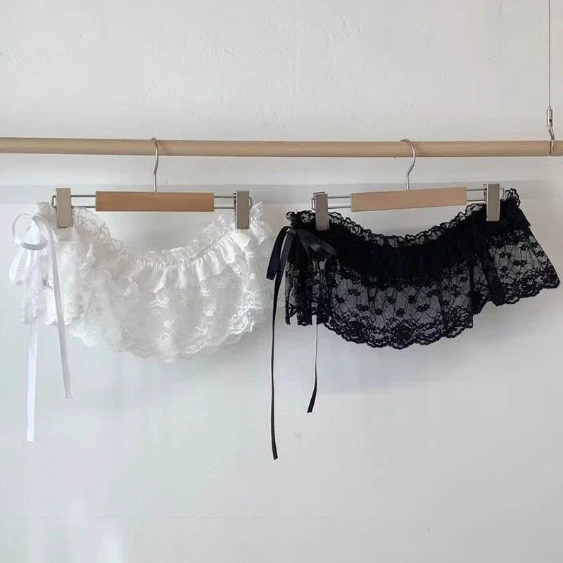 Korean Lace Irregular Skirt Curtain White Flowers Lace Mesh Halfbody Skirt Bottoms Jeans Decorative Hemline