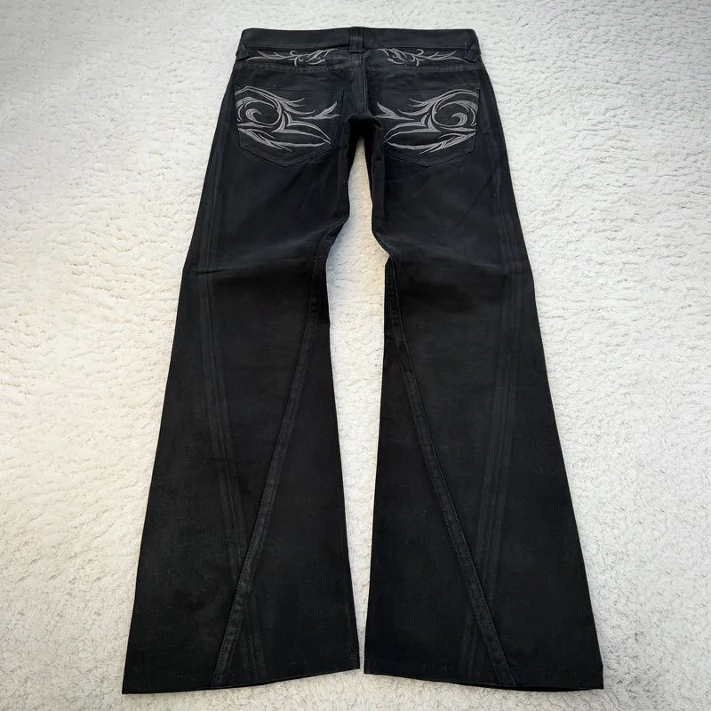vintage X ray waxing tribal embroidery flared jeans Gothic high street unisex punk slim fit jeans Y2K baggy flared jeans