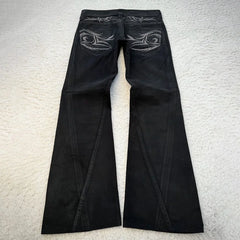 vintage X ray waxing tribal embroidery flared jeans Gothic high street unisex punk slim fit jeans Y2K baggy flared jeans