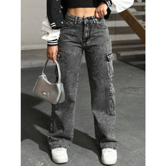 Jeans Y2k Jeans High Waist Stretch Cargo Pants Multiple Pockets Casual Trousers