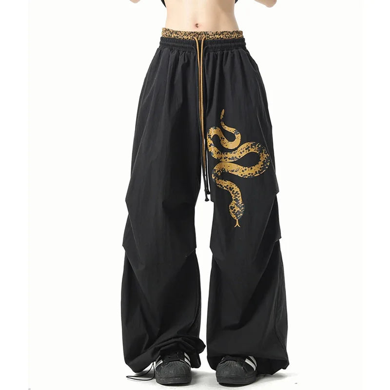 Y2K Streetwear Pants Black Hip Hop Oversized Sweatpants American Vintage Print Loose Casual Dance Trousers New