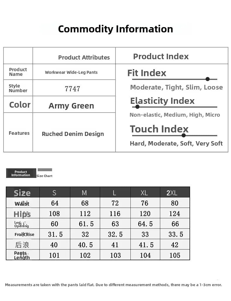 Retro American Denim Work Pants Loose Wide Leg Slimming Pleated Straight Long Pants Large Pocket