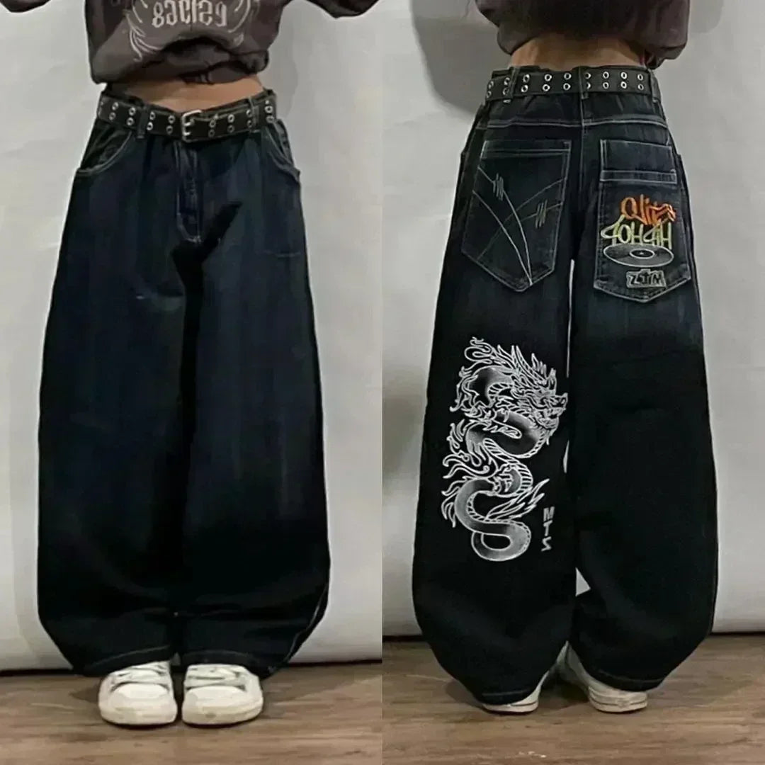 American Trend Joker Pattern Embroidered Loose Jeans Street Y2K Hip Hop Oversized Wide-leg Pants Unisex Jeans