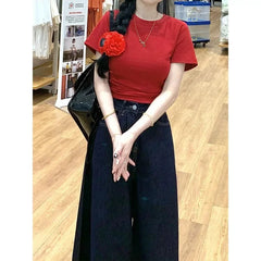 Vintage High-Waisted Wide-Leg Jeans Skirt American Style