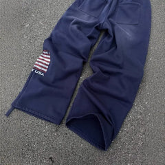 Y2k Clothes Vintage Wash USA Flag Print Wide Leg Sweatpants