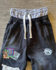 American Sweatpants Y2K Pants Gothic Hip Hop Letter Patch Retro Double Layer Design Baggy Elastic Waist Jogging Casual Pants