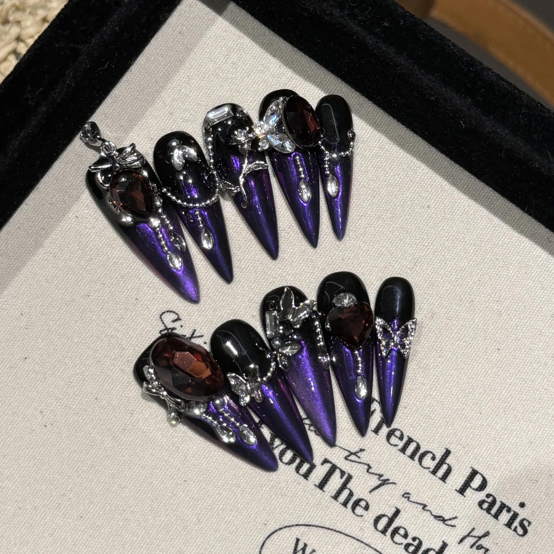 Handmade Press on Nails Shiny Pink Cat Eye Fake Nails