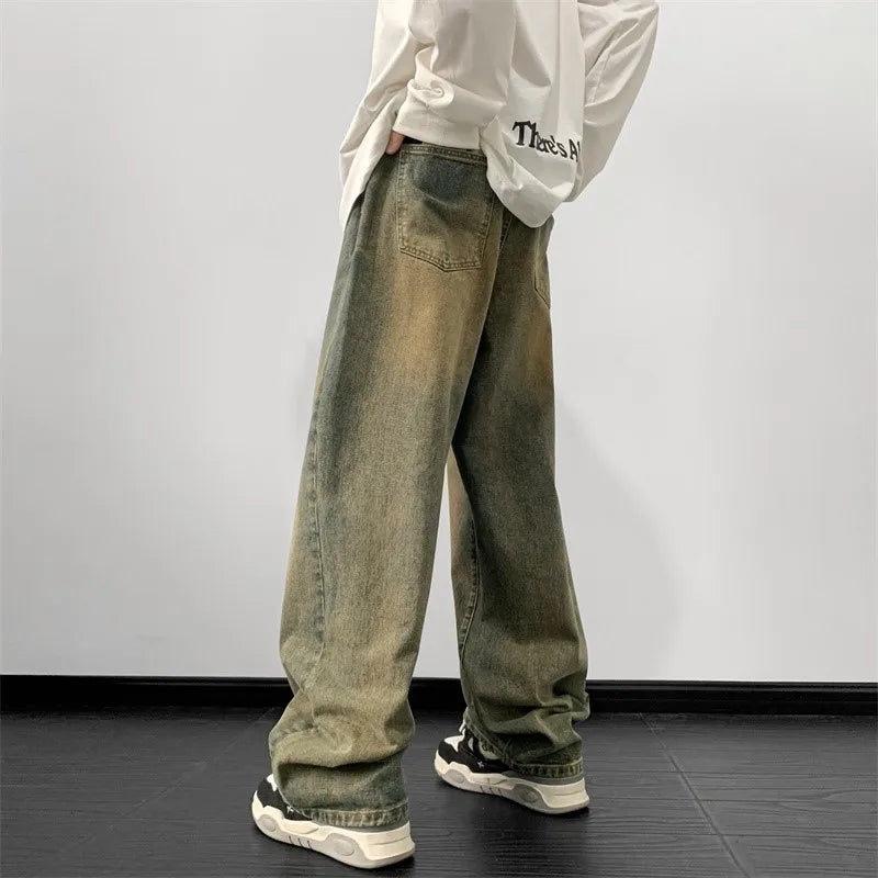 Jeans Wide Leg Jeans Male Loose Straight Denim Pants Harajuku Vintage Blue Jean Trouser Streetwear Clothes