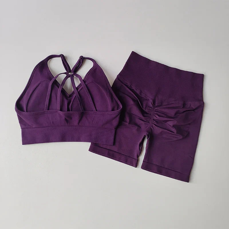2 Pcs Yoga Sets High Waist Workout Outfits Gym Wear Gym Clothing Sports Suits Fitness Tracksuit Sportswear Shorts Suit