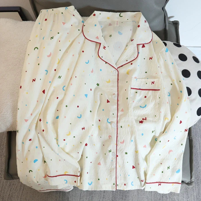 Print Flower Soft Thin Pajama Set Casual 2 Pieces Pajama Set Full Length Sleepwear