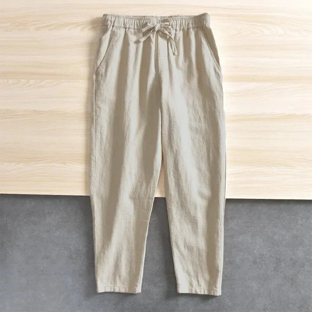 Cotton Linen Casual Pants Baggy Streetwear Joggers Sports Trousers Solid Color Long Straight Trendy Pants