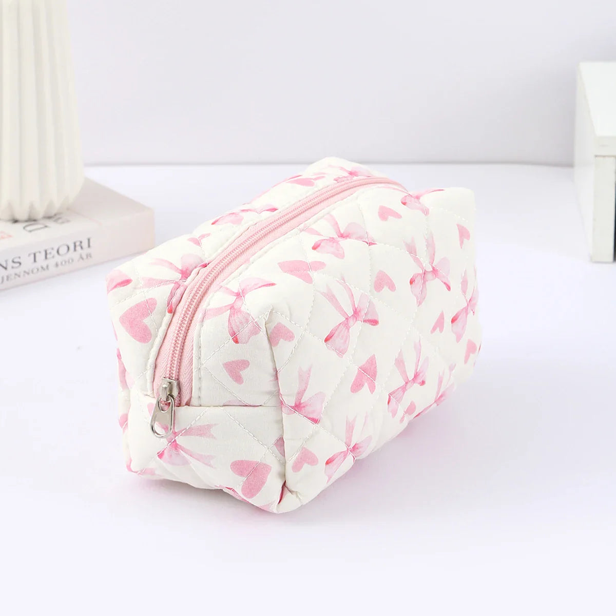 1 pc exquisite bowknot single-layer pencil case, floral pattern design storage bag, a must-have