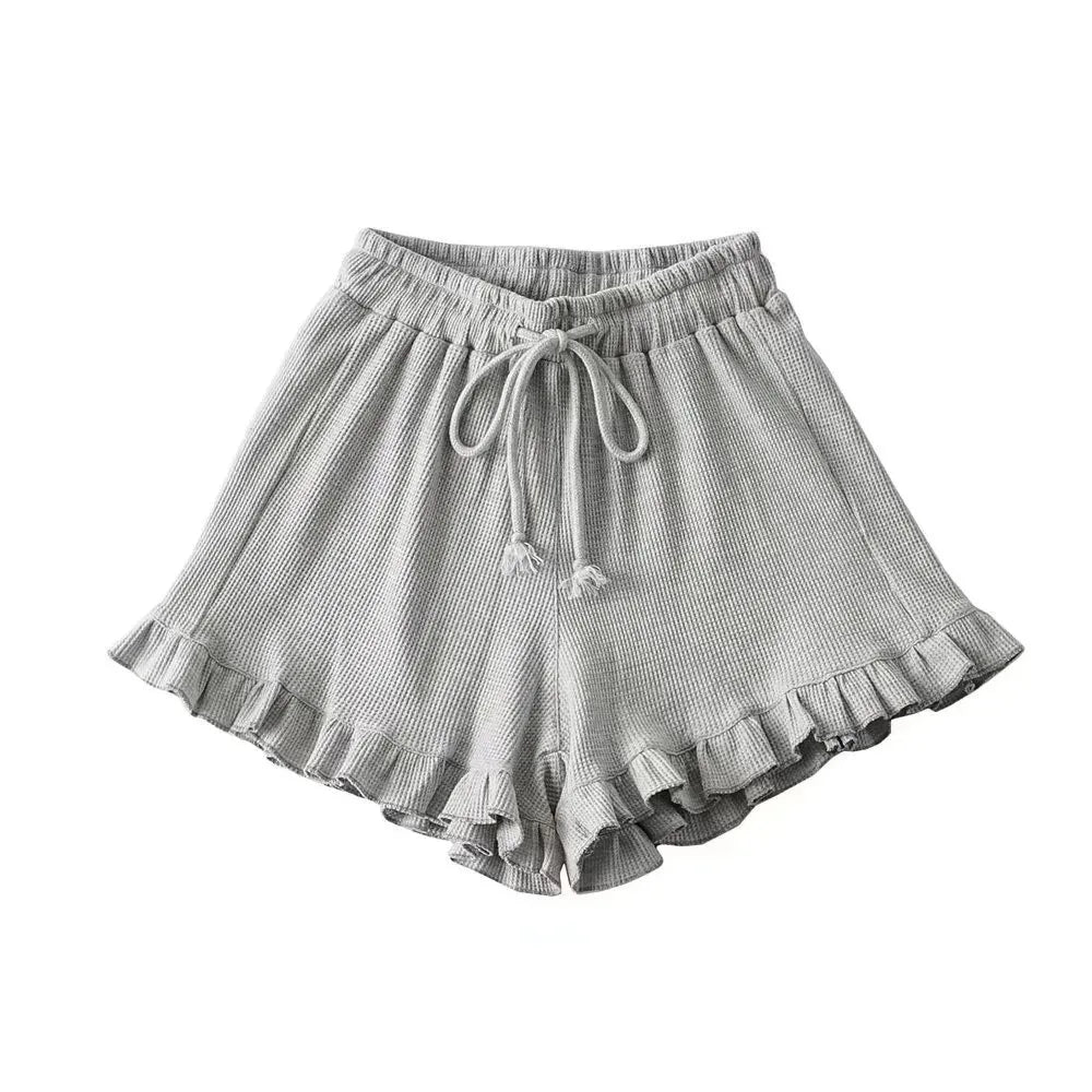 Ruffled Shorts Y2K Solid Higt Waist Comfortable Loose Short Pants Casual Streetwear Chic Clothing