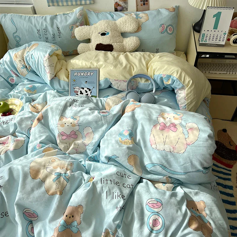 Soft Skin-friendly Bedding Set Comfortable Breathable Duvet Cover Set with Sheet Single Double Quilt Cover