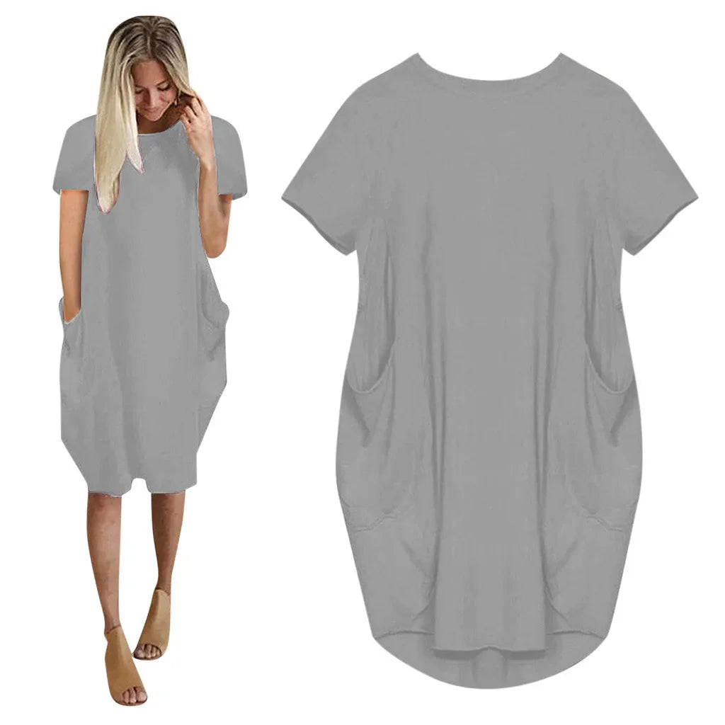 Plus Size Short Sleeve O-Neck Loose Casual Dresses