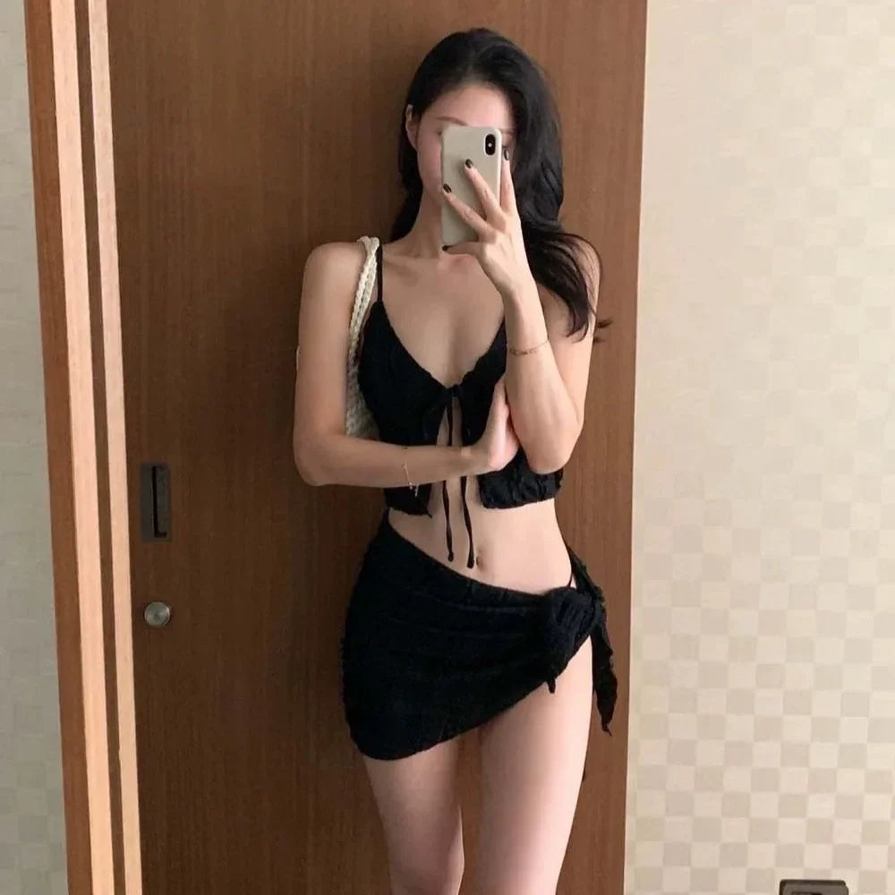 Pure Desire Three-piece Bikini Set Small Chest Gathered Bathing Slimming Separate Swimsuit
