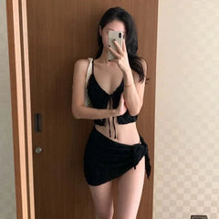 Pure Desire Three-piece Bikini Set Small Chest Gathered Bathing Slimming Separate Swimsuit