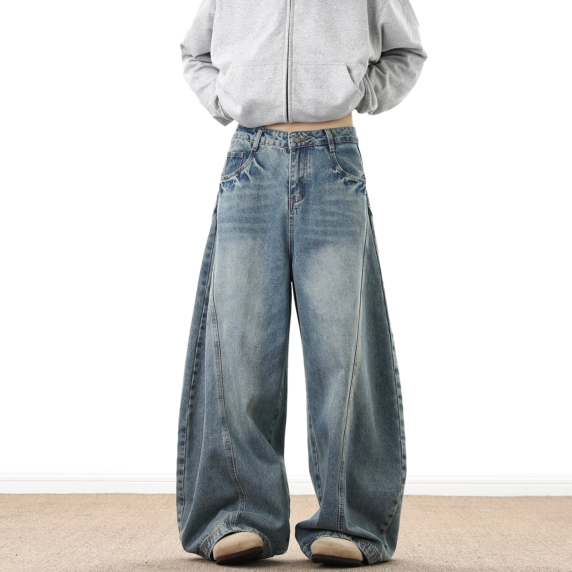 Wide Leg Denim Pants Male Loose Cowboy Mopping Trousers baggy Jeans Handsome Washed Streetwear Casual