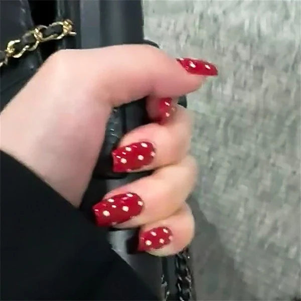 Dark Brown White Polka Dot Wearable Nail Art Fall Chic Fake Nails Detachable Finished False Nails Press on Nails