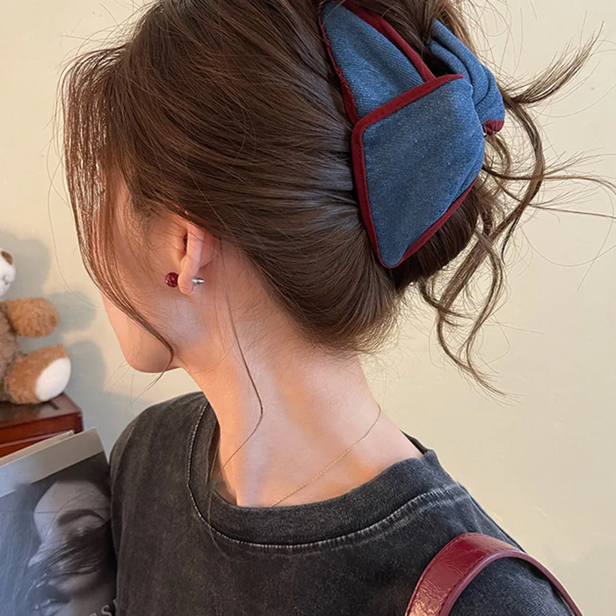 Korean Fabric Plaid Triangular Hair Claw Clips