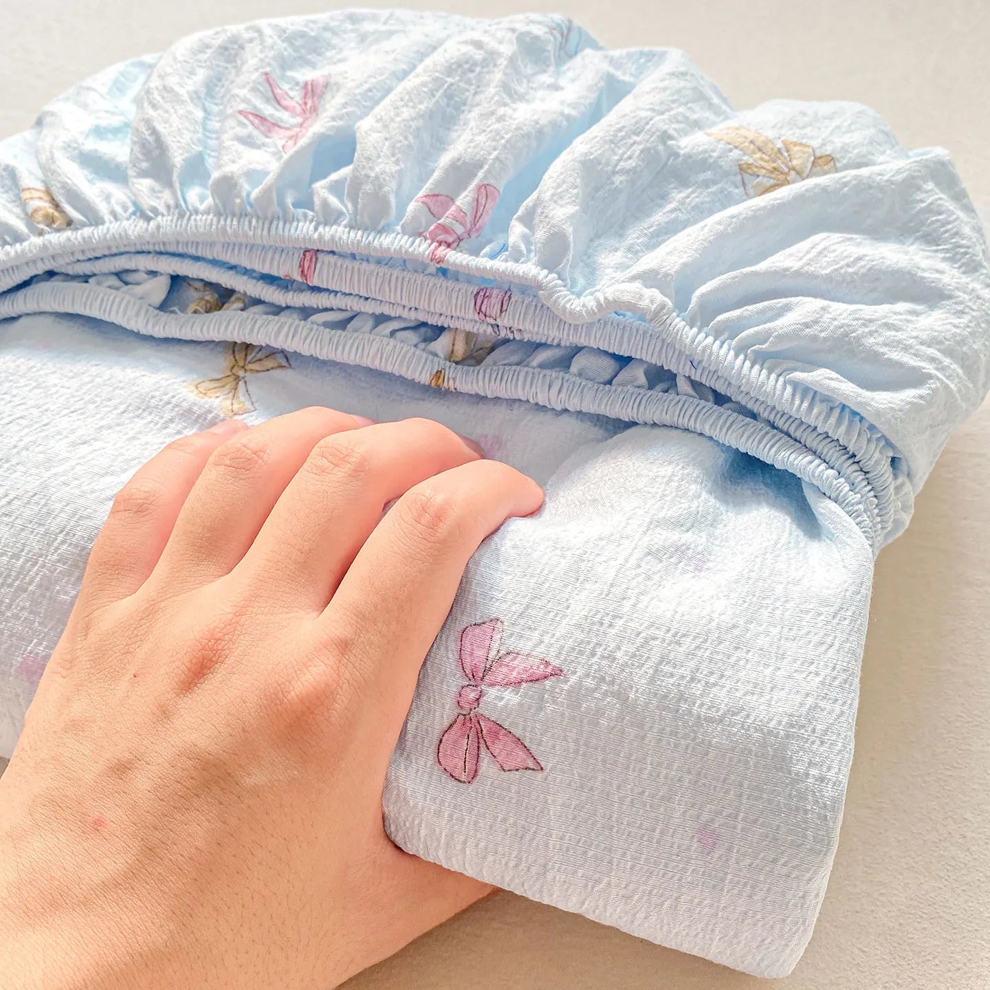 Washed Cotton Fitted Sheet with Elastic Bands Non Slip Adjustable Mattress Cover Printed Pure Cotton