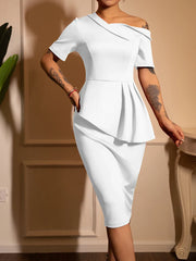 Off Shoulder Dress Elegant Asymmetric Neckline Bodycon Dressable Party Cocktail MIDI Dresses