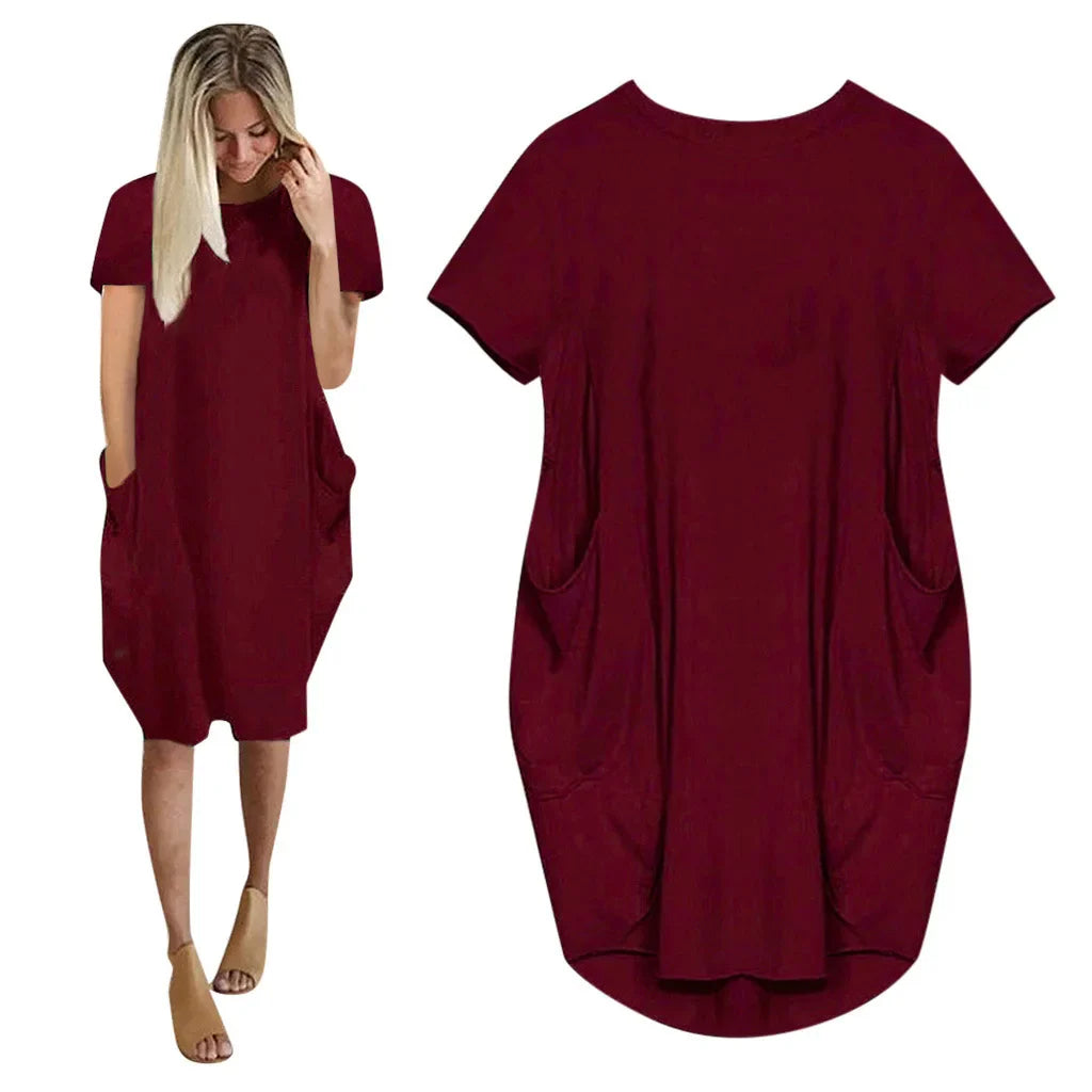 Plus Size Short Sleeve O-Neck Loose Casual Dresses