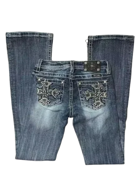 Vintage Blue Baggy Jeans High Waist Slim Flared Trousers Gothic Jeans Y2K Harajuku Hip Hop Pocket Embroidery Denim Pants