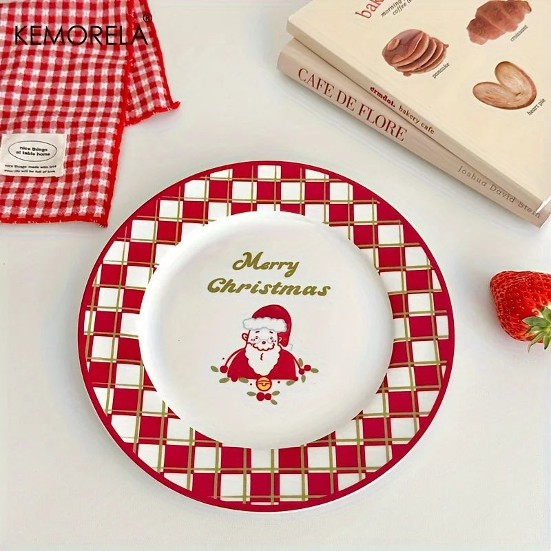 Christmas Ceramic Plate with Cups Platter Serving Tray Porcelain Dish