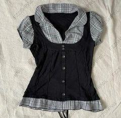 Y2K Vintage Pleated Tees Trashy Street Clothing Girl Slim Fit Tees Harajuku Casual Sweet Tops Chic